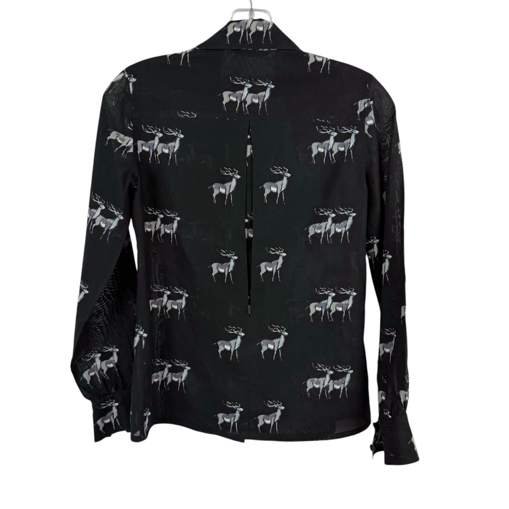 Christian Dior Vintage Deer Print Button Down Shirt Black Designer Luxury Size M - Picture 3 of 7